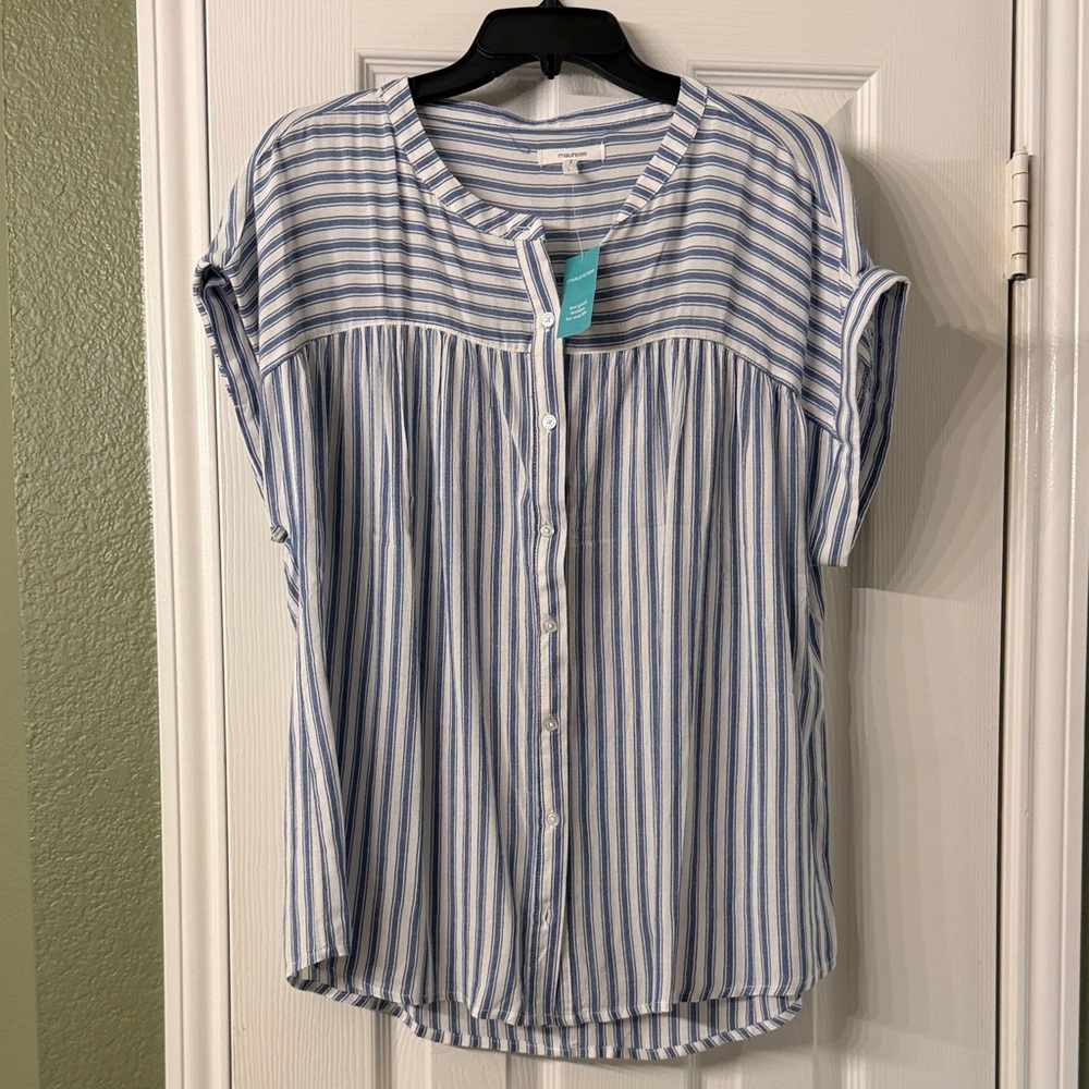 Maurices Blue and White Striped Button-Down Shirt